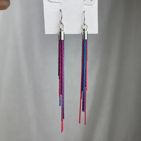 Colorful Chain Link Fringe Earrings Purple Teal Pink Red Blue Festival Boho NWOT - Picture 13 of 16